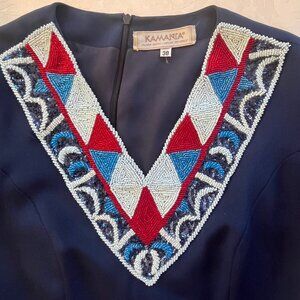 Silk Beaded blue and red dress